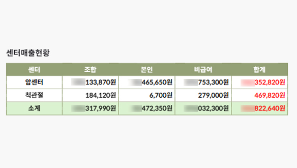 진료 항목별 매출 구조 파이 차트 이미지